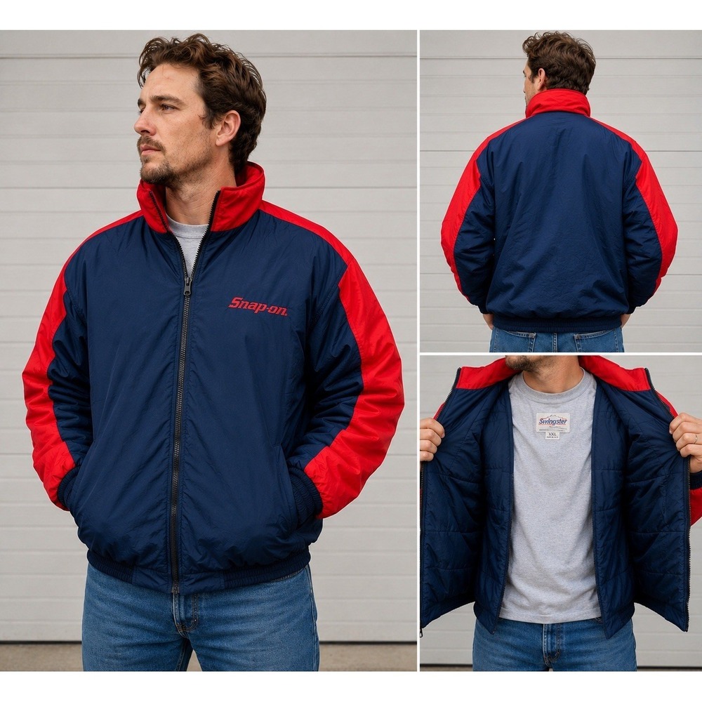 Vintage Snap-On Tools Swingster USA Made Puffer Jacket Coat XXL Red Black